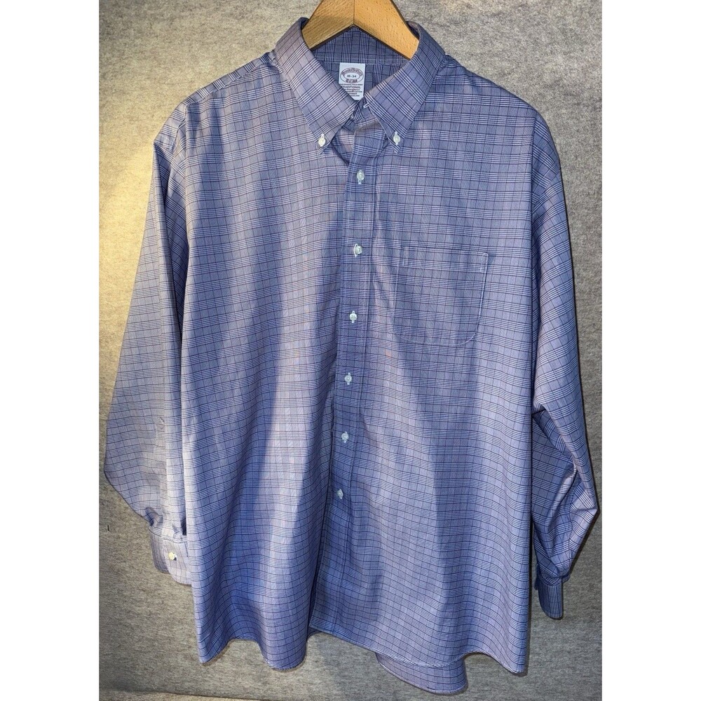 Brooks Brothers Shirt Men Blue Plaid Long Sleeve Supima Cotton Non-Iron 18-34